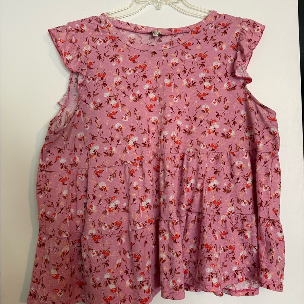 Lily White Blush Floral Ruffle Blouse